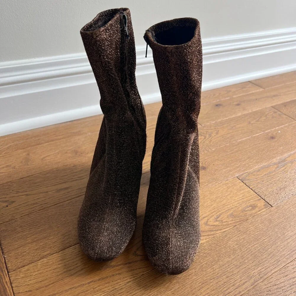 Lord & Taylor Design Lab Bronze Sparkle Booties Women’s Block Heel‎ Ankle Boots